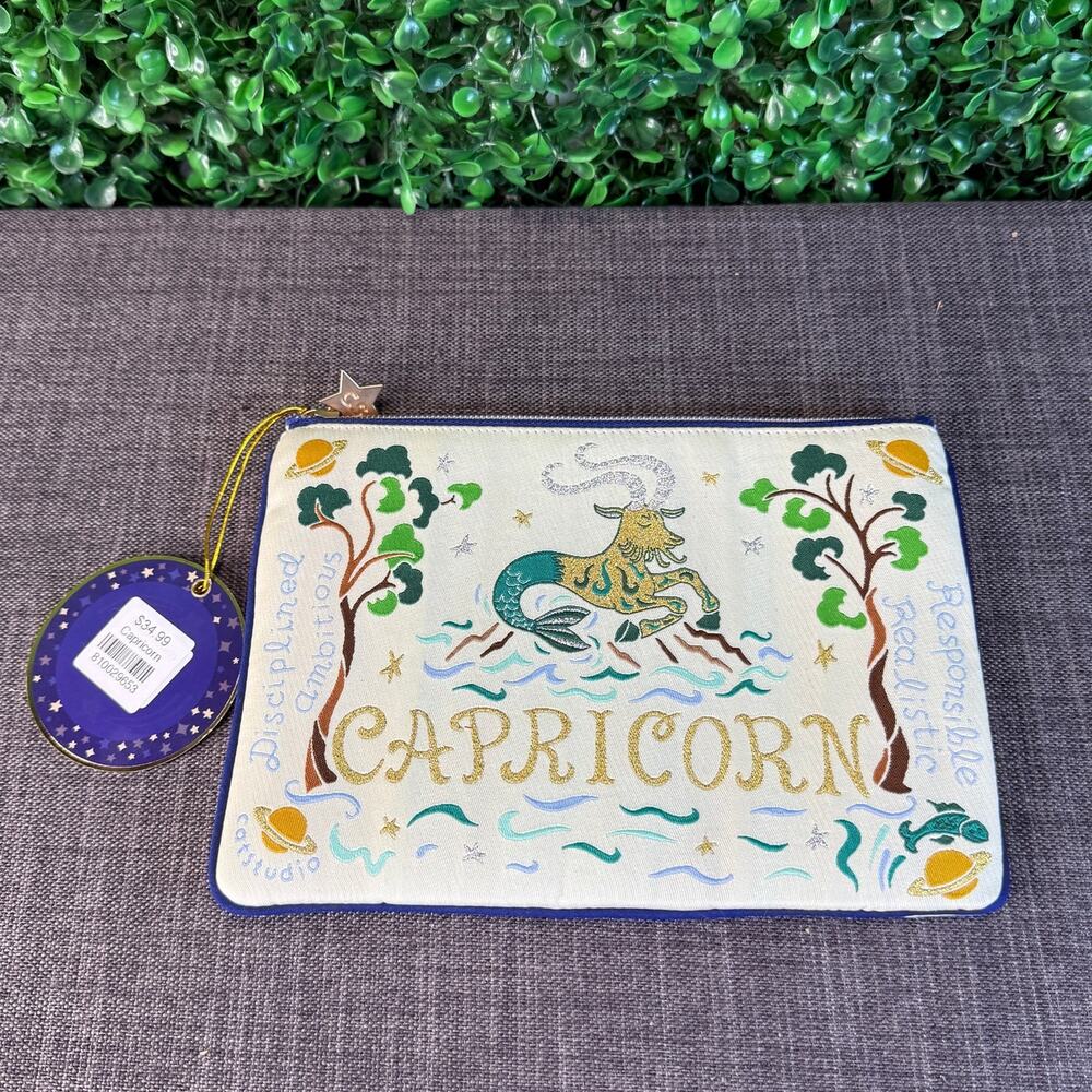 NWT Catstudio Capricorn Astrology Zip Pouch New Gift Travel New Uniquely Woven
